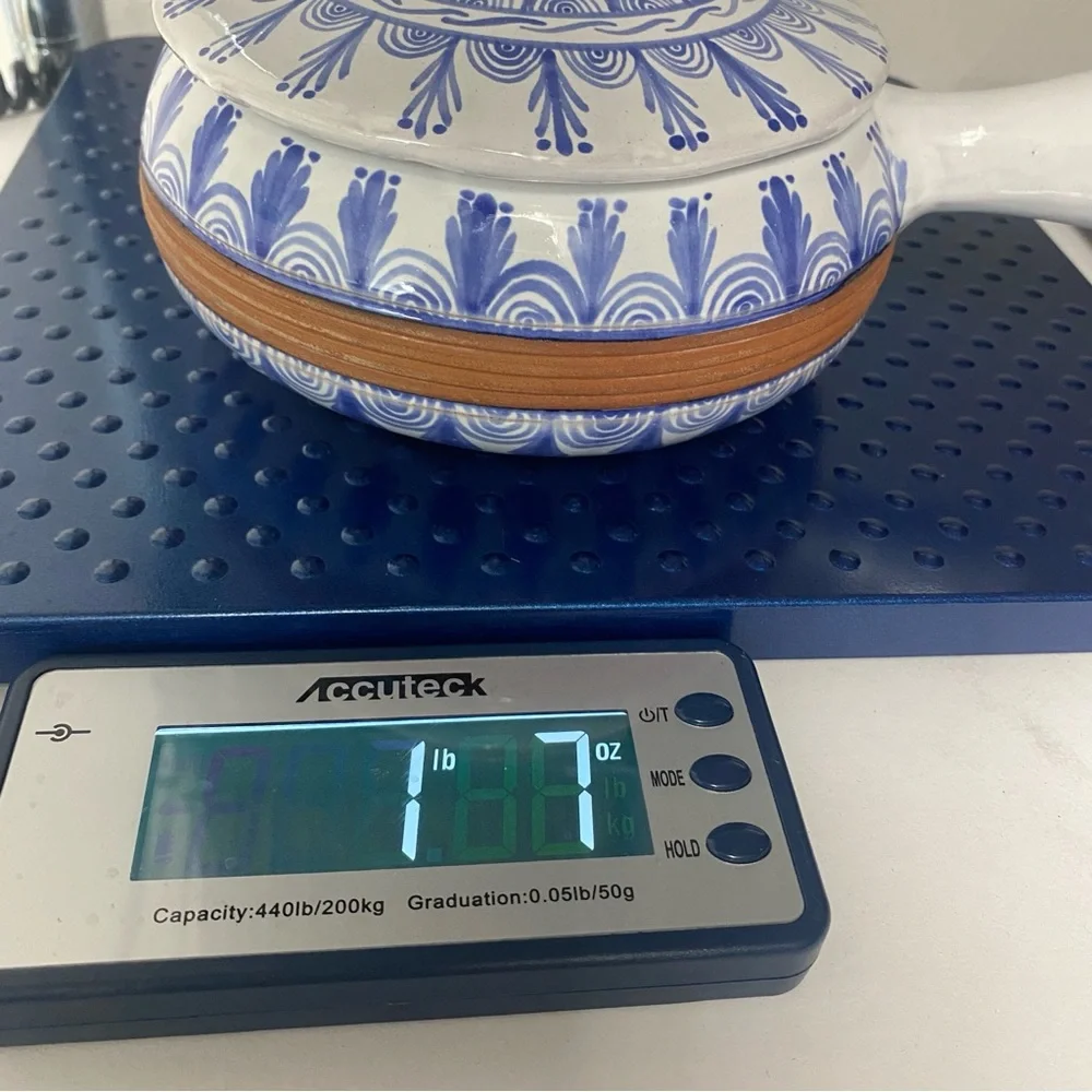 TLAL‎ MICH COLIN Mexican Pottery Hand Painted Cobalt Blue White Bean Bowl w/Lid